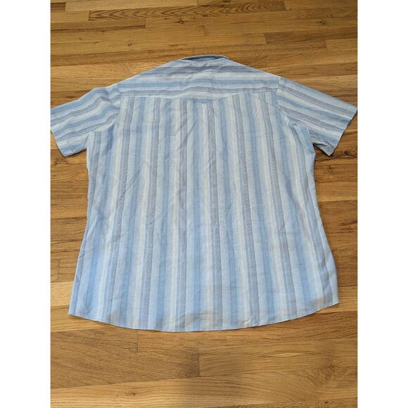 Vintage Wrangler Pearl Snap Shirt XLT XL Tall Short Sleeve Blue Striped Western - Picture 3 of 7